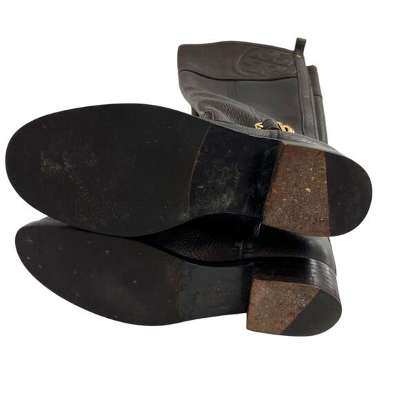 Tory Burch MARLENE Brown Logo Riding Boot Flat Equestrian Sz - Picture 3 of 9